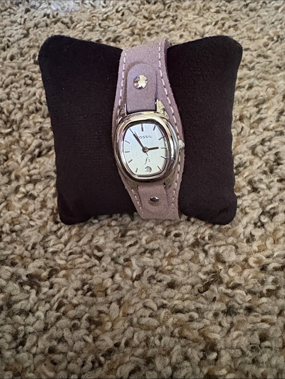 Fossil Women's Lavender Suede Strap Watch with Silver Case